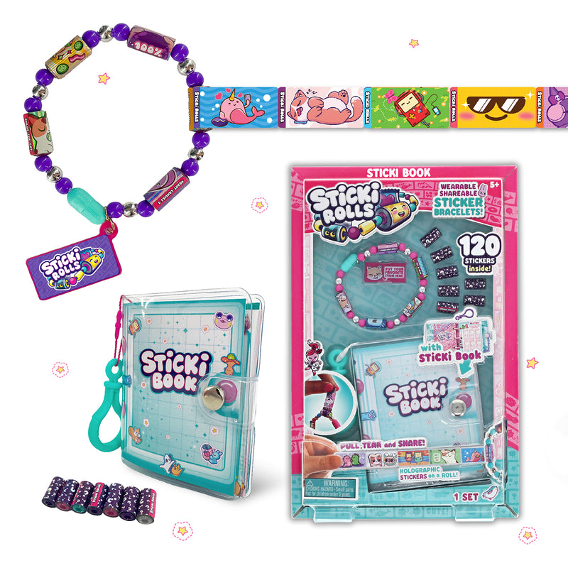 Sticki Rolls Sticki Book - Pulsera de Pegatinas Portátil y Compartible + Libro de Colección