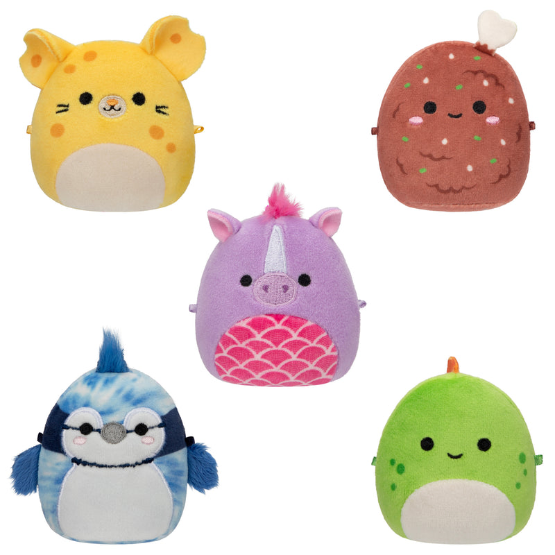 Pack de 5 Micromallows - Seanster el Estegosaurio, Quayn el Hipocampo, Amelia la Rata Queso, Missy Me el Palito de Caramelo y Babs el Cuervo Azul