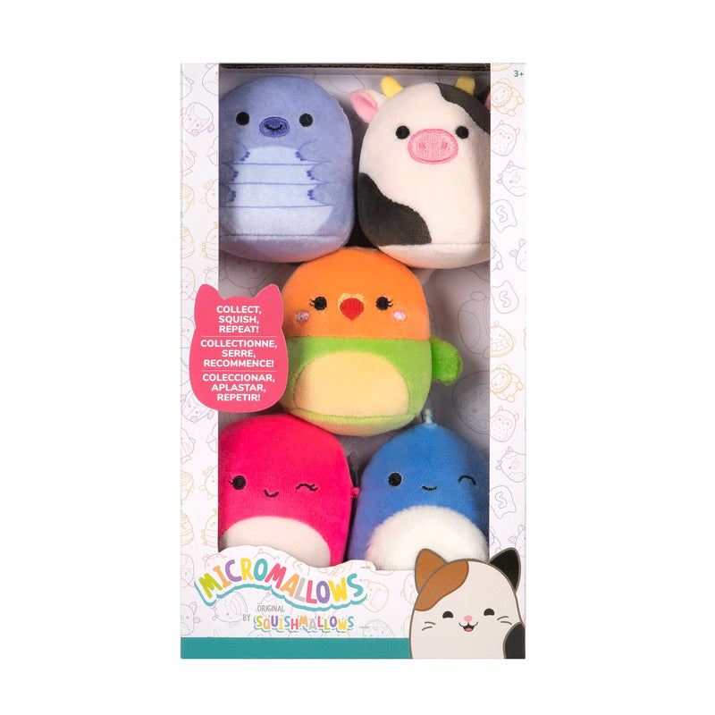 Micromallows 5-Pack - Tew el Oso de Agua, Connor la Vaca, Plath el Pájaro Amor, Brody el Dinosaurio, Lasla el Pulpo