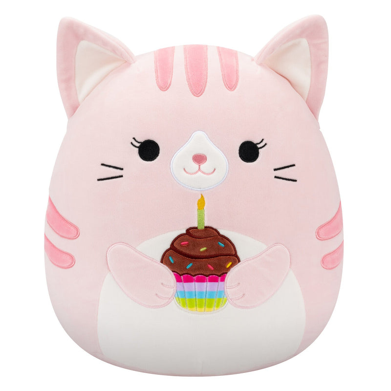 14 pulgadas Laura la gata tabby rosa sosteniendo un pastel de cumpleaños