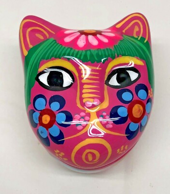 Disney Parks Pink Cat Head Trinket Jewelry Box Mexico Pottery-image