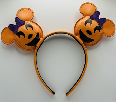 MINNIE MOUSE Disney Halloween Pumpkin Jack-o’-lantern Ears Headband NEW Free S/H-image