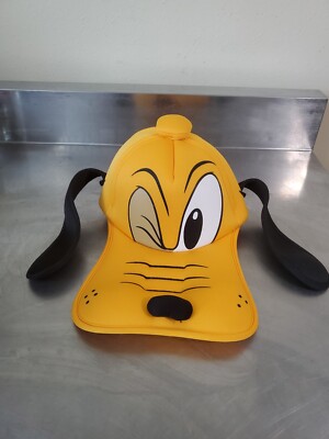 Pluto Disney Parks Hat With Ears Cap Stretch Fit Plush Dog Face Winking, Yellow-image