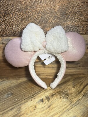 NEW Disney Parks Minnie Mouse Sherpa Ears Pink Winter Headband NWT-image