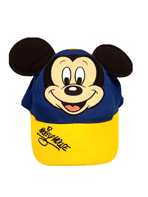 Walt Disney World Mickey Mouse Hat Blue And Yellow With Ears Flocked Face-image