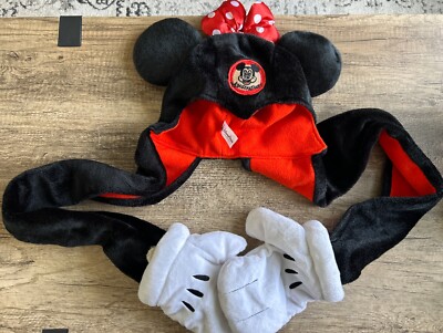 Walt Disney World Parks Mouseketeer Minnie Mouse Hat & Gloves 1-Piece Adult Sz-image