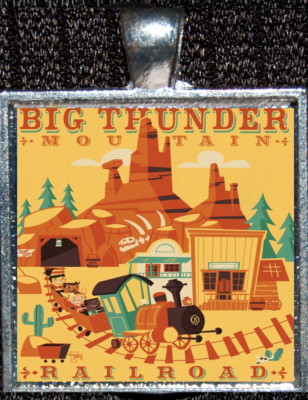 Big Thunder Mountain Railroad Ride Poster Disneyland WDW Silver Pendant Necklace-image