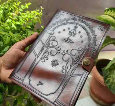 Leather Journal, Doors of Durin, Tolkien Lord of the Rings, Gift for Him & Her-image
