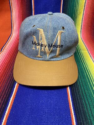 Vintage Walt Disney World Denim Leather Strap Back Hat Cap Spell Out Adult-image