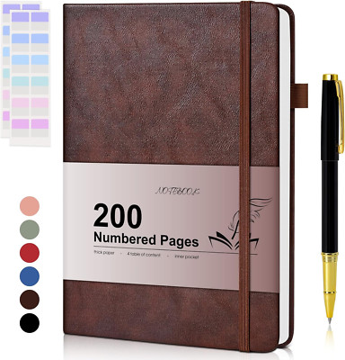 Lined Journal Notebook for Men Women, 200 Numbered Pages Leather Brown-image