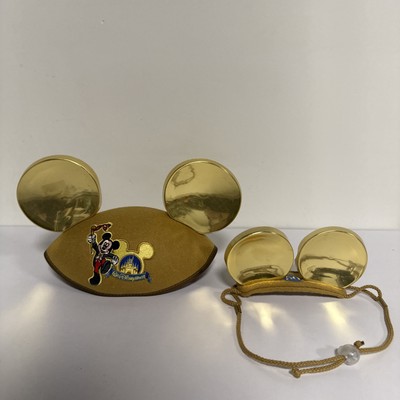 Walt Disney World Adult Hat & Disney Parks Pet Gold Mickey Ears SET 2005 50th-image