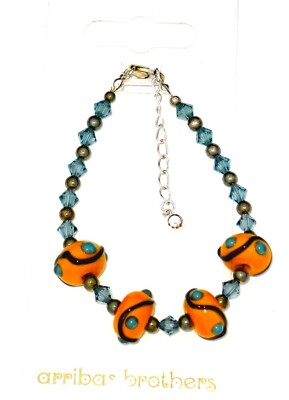 Disney Park Arribas Bros Bracelet✿ .925 Sterling Silver Hand Lampwork Glass Bead-image