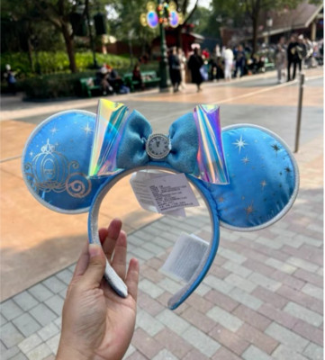Disney Parks Cinderella Minnie Mouse Blue Ears 2024 Headband Disneyland NWT US-image