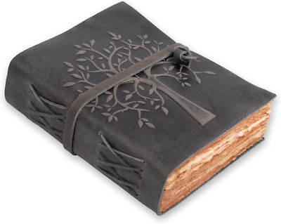Tree of Life Journal - 13 X 8 Inches - Black - 200 Antique Deckle Edge Handmade -image