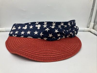 Disney Parks Women's Straw Visor Hat w/ Bow Americana Stars Red White Blue-image