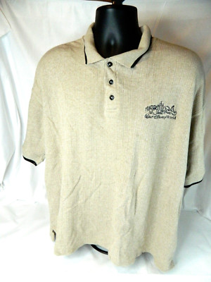 Walt Disney World Rare Logo Tan Beige buttoned polo size S  Sorcerer Hat-image