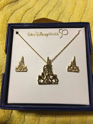 Walt Disney World 50th Anniversary Castle Necklace And Earrings Jewelry Set 2021-image