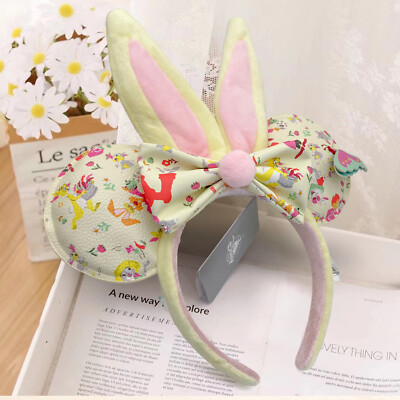 Disney- Parks Headband Cute Rabbit Ear Flowers Bow Minnie Beige pink Headwear-image