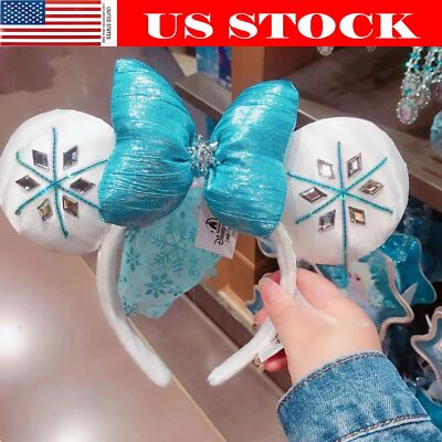 Disney Park Crystal Elsa Snowflake Blue Minnie Mouse Ears Headband US-image