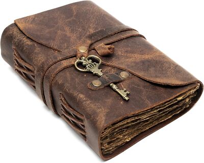 Vintage Leather Journal Antique Handmade Deckle Edge Paper Leather Sketchbook-image