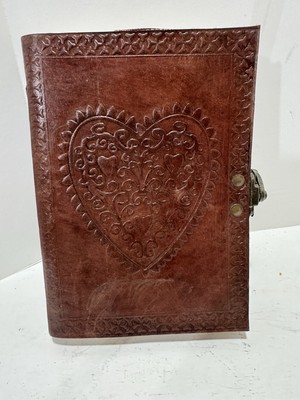 Heart Embossed Leather Bound Journal Brown Locking Clasp -image