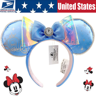 US SHIP Disney Parks Cinderella Carriage Midnight Clock Minnie Ears Headband-image