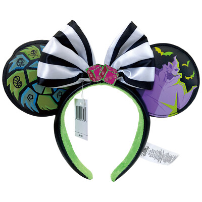 DisneyParks White Black Minnie Mouse Bow Sequins Ears Headband New Pattern Ears-image