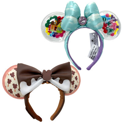 Disney-Parks Chocolate Ice Cream+Letter Flying House Minnie Mouse Ears Headband-image