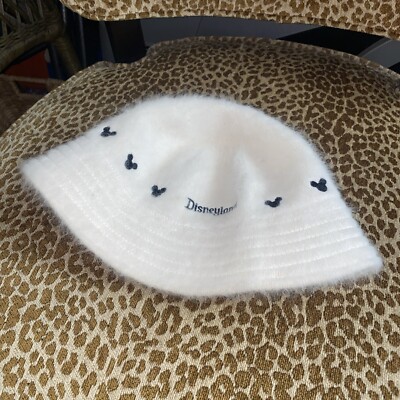 Vtg Walt Disney World Bucket Hat Rabbit Hair Blend Fuzzy Mickey Ears Logo OS-image
