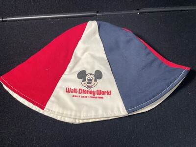 LOOK! Vintage 1970s Walt Disney World 6-Panel Bucket Hat Red White & Blue-image