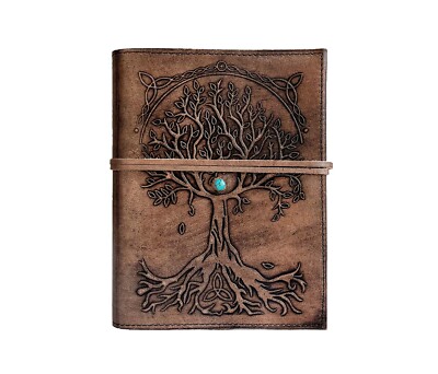 Vintage Tree Of Life  Leather bound Journal with Mystical Stone Gift for Women-image