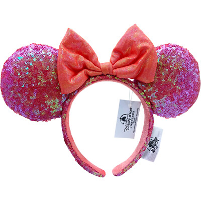 DisneyParks Red Orange Sequin Minnie Mouse Bow Sequins Ears Headband Ears New-image
