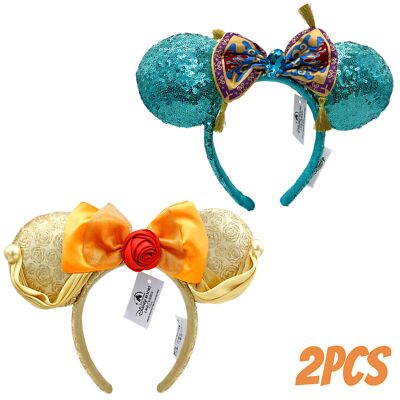 Disney~Parks Palace Green Minnie Headband+Belle Beauty & the Beast Bow Ears 2pcs-image