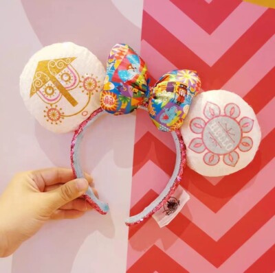 Disney Park Bow Sequin it's a small world Clock Mickey Minnie Ears Headband-image