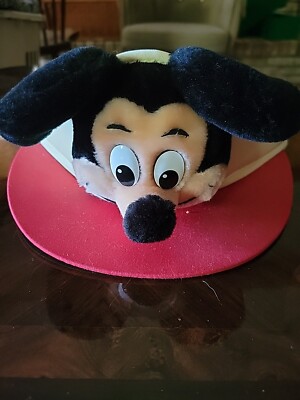 Vintage Mickey Mouse Walt Disney World Visor 1960s Red Yellow Hat RARE -image