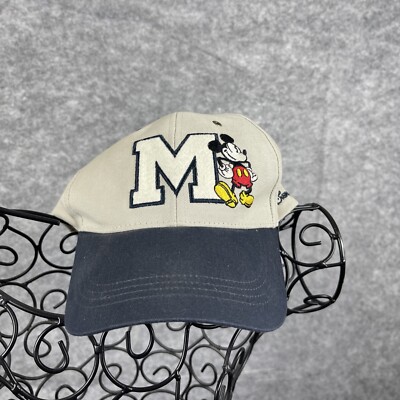 Mickey Mouse M Walt Disney World Adult Strapback Baseball Hat Cap Navy Blue Tan-image