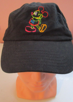New Disney Parks WDW Neon Mickey Black Baseball Cap Hat Adult One Size NWT-image