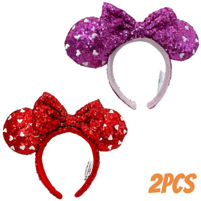 Disney-Minnie Mouse White Heart Purple Pink Ears+Red White Heart Sequin Ears Hea-image