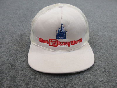 VINTAGE Walt Disney World Hat Cap Snap Back White Red Logo Mesh Trucker Mens-image