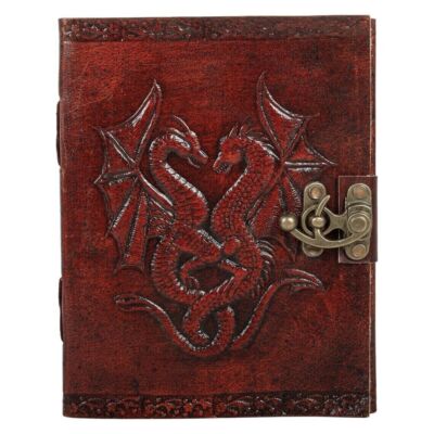 Handmade Leather Journal DOUBLE DRAGON Notebook Writing Lock Bound Diary Book 9