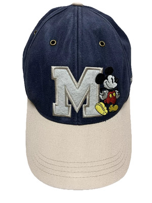 Vtg 90s Y2K Mickey Mouse Walt Disney World Cap Adjustable Strap Back In Blue Tan-image