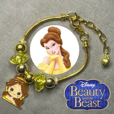 BELLE Beauty & The Beast Handmade Gold 3mm Snake Chain Charm Bracelet Gift ✨ NEW-image