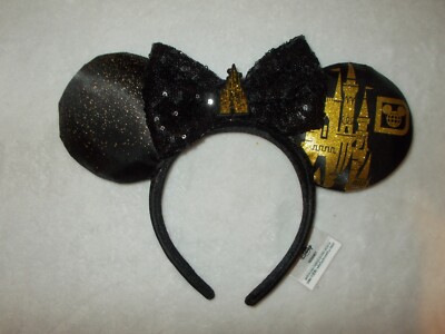 Disney Parks Walt Disney World Cinderella Castle Black Gold Minnie Ears Headband-image
