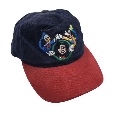Vtg Walt Disney World Kids Youth Embroidered Donald Goofy Mickey Baseball Hat-image