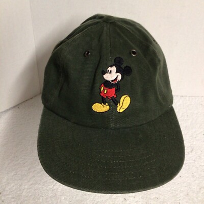 Mickey Mouse Hat Walt Disney World Cap Green Canvas 100% Cotton Strap Back-image
