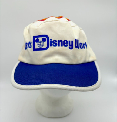 Vintage Walt Disney World Mickey Mouse Painters Cap White Blue Brim Hat 80s-image