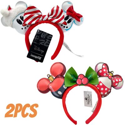 Disney- Snowman Mickey Christmas Bow Red Ears+Mickey & Minnie Loungefly Headband-image