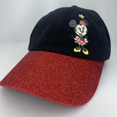 Disney Parks Minnie Mouse Youth Hat Coral Red Glitter Adjustable Ball Cap w Tag-image