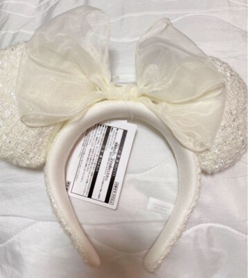 New Japan Tokyo Disney Resort Store Minnie White Organdy Tweed Ears Headband Cap-image