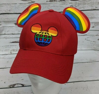Walt Disney World Parks Rainbow Mickey Ears Baseball Red Cap Hat Adult Pride NWT-image